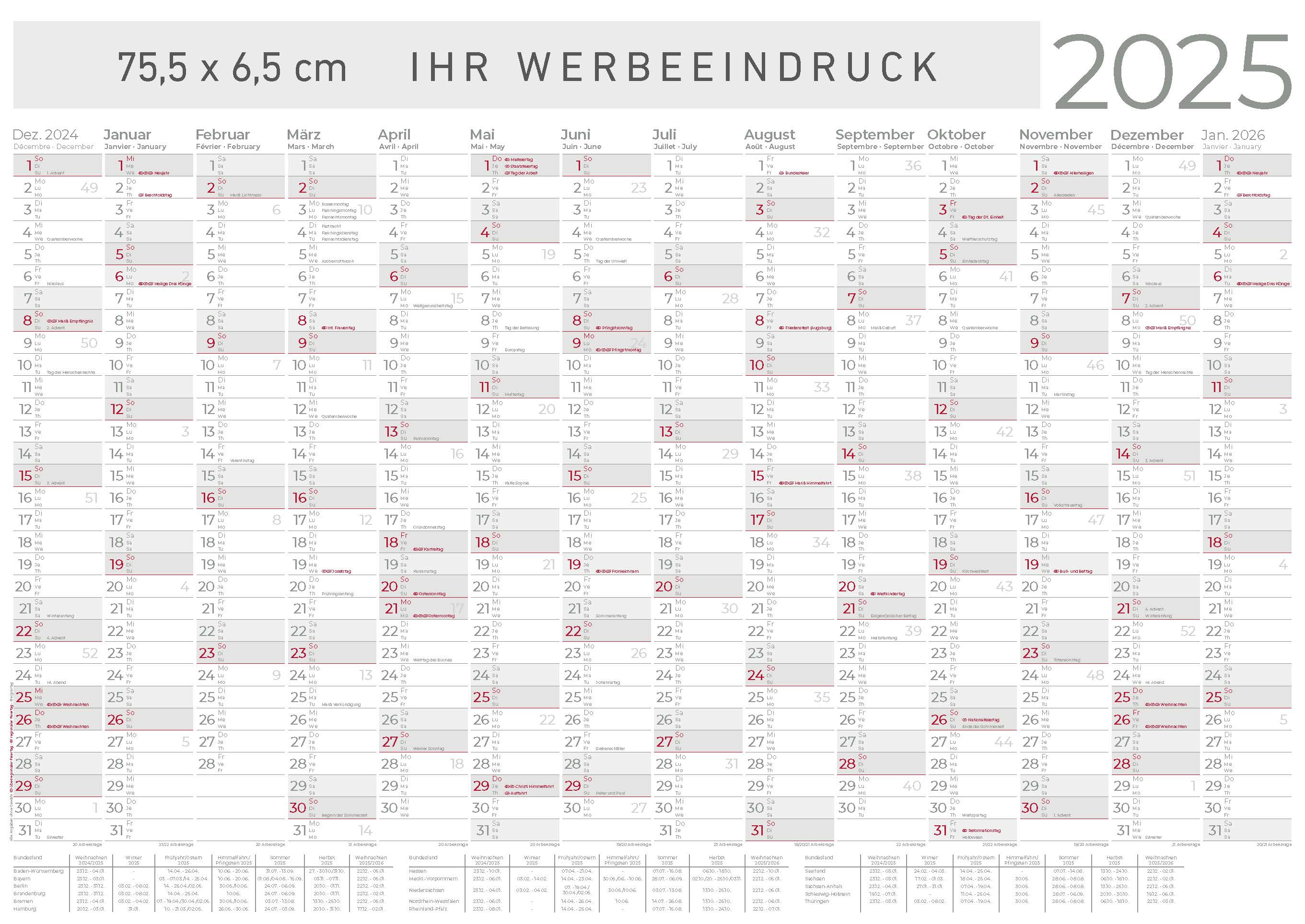 Jahresplaner Brombachsee XL
14 Monate grau/rot
Deutsch - 3-sprachig DE-AT-CH
Green-Edition